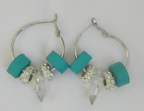 Crystal Hoop Earrings in Teal